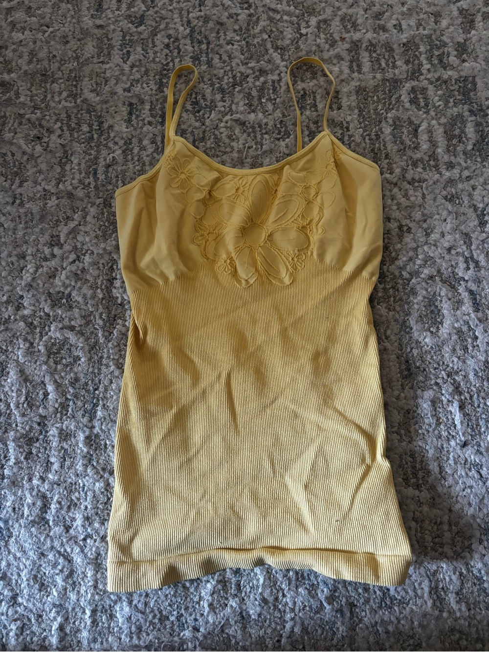 Yellow Embroidered Ribbed Cami Tank Top